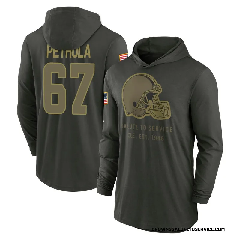 Men's Ben Petrula Cleveland Browns Green Forest/ 2025 Salute to Service Sideline Lightweight Hooded Pullover Long Sleeve T-Shirt