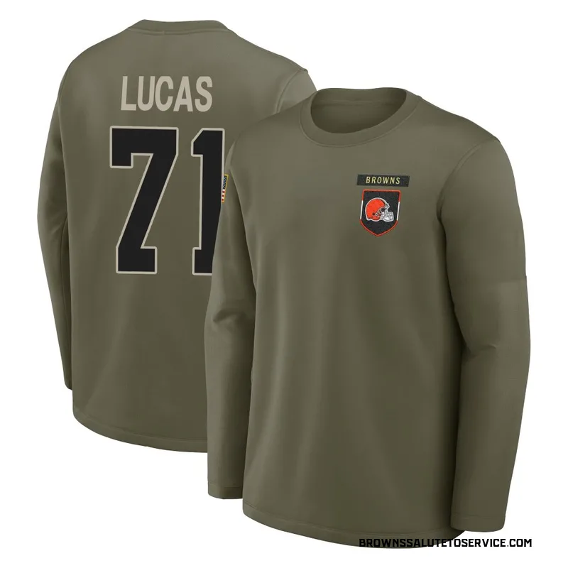 Men's Cornelius Lucas Cleveland Browns Olive 2025 Salute to Service Sideline Coaches Long Sleeve T-Shirt