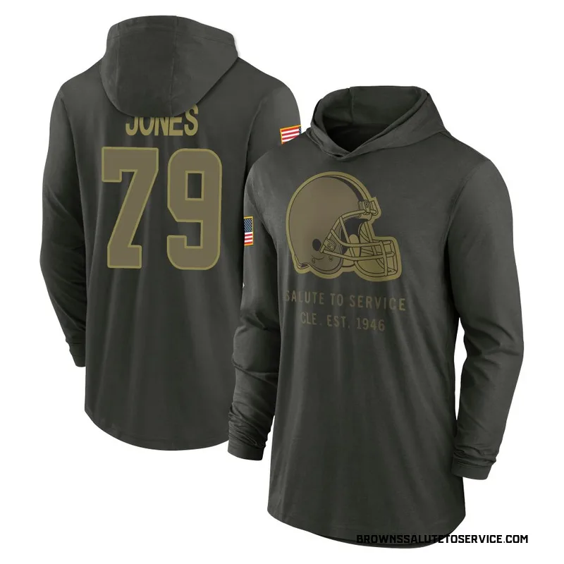 Men's Dawand Jones Cleveland Browns Green Forest/ 2025 Salute to Service Sideline Lightweight Hooded Pullover Long Sleeve T-Shir