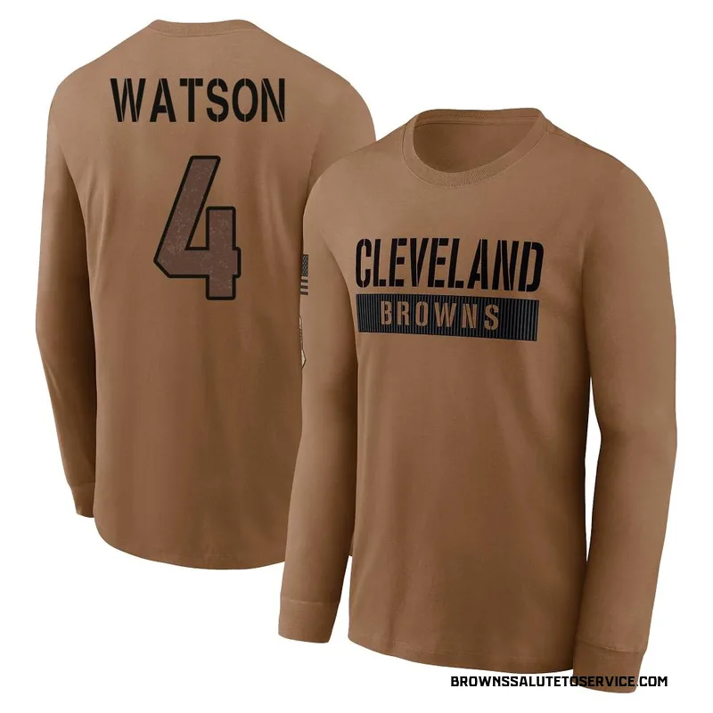 Men's Deshaun Watson Cleveland Browns Brown 2023 Salute To Service Long Sleeve T-Shirt