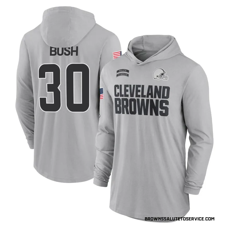 Men's Devin Bush Cleveland Browns Gray 2024 Salute to Service Lightweight Performance Long Sleeve Hooded T-Shirt