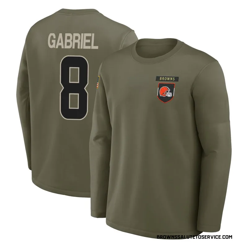 Men's Dillon Gabriel Cleveland Browns Olive 2025 Salute to Service Sideline Coaches Long Sleeve T-Shirt