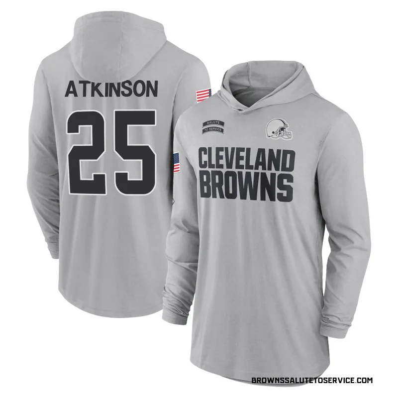 Men's George Atkinson Cleveland Browns Gray 2024 Salute to Service Lightweight Performance Long Sleeve Hooded T-Shirt