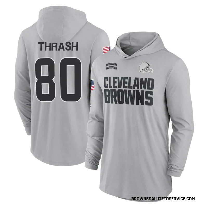 Men's Jamari Thrash Cleveland Browns Gray 2024 Salute to Service Lightweight Performance Long Sleeve Hooded T-Shirt
