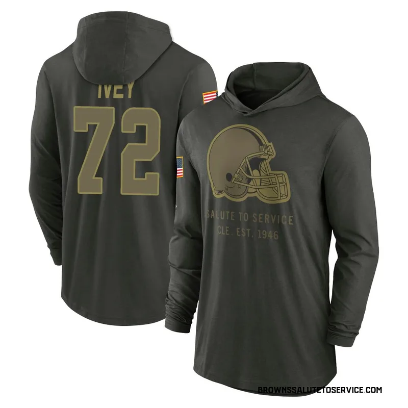 Men's Jason Ivey Cleveland Browns Green Forest/ 2025 Salute to Service Sideline Lightweight Hooded Pullover Long Sleeve T-Shirt