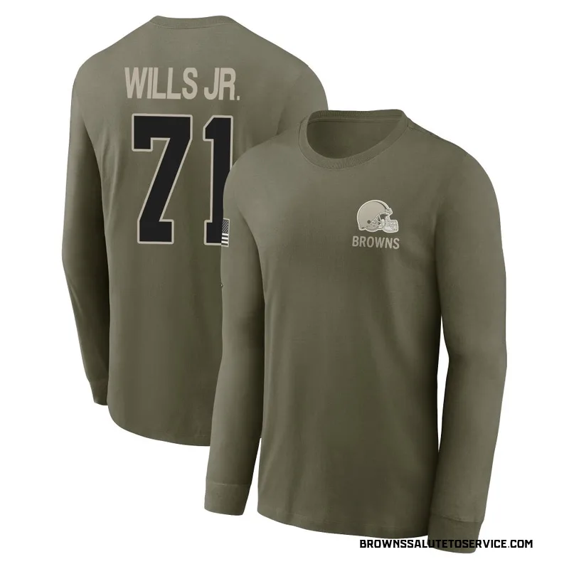 Men's Jedrick Wills Jr. Cleveland Browns Olive 2025 Salute to Service Sideline Long Sleeve T-Shirt