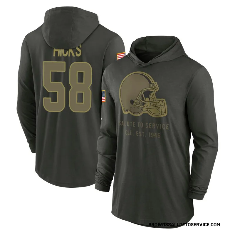 Men's Jordan Hicks Cleveland Browns Green Forest/ 2025 Salute to Service Sideline Lightweight Hooded Pullover Long Sleeve T-Shir