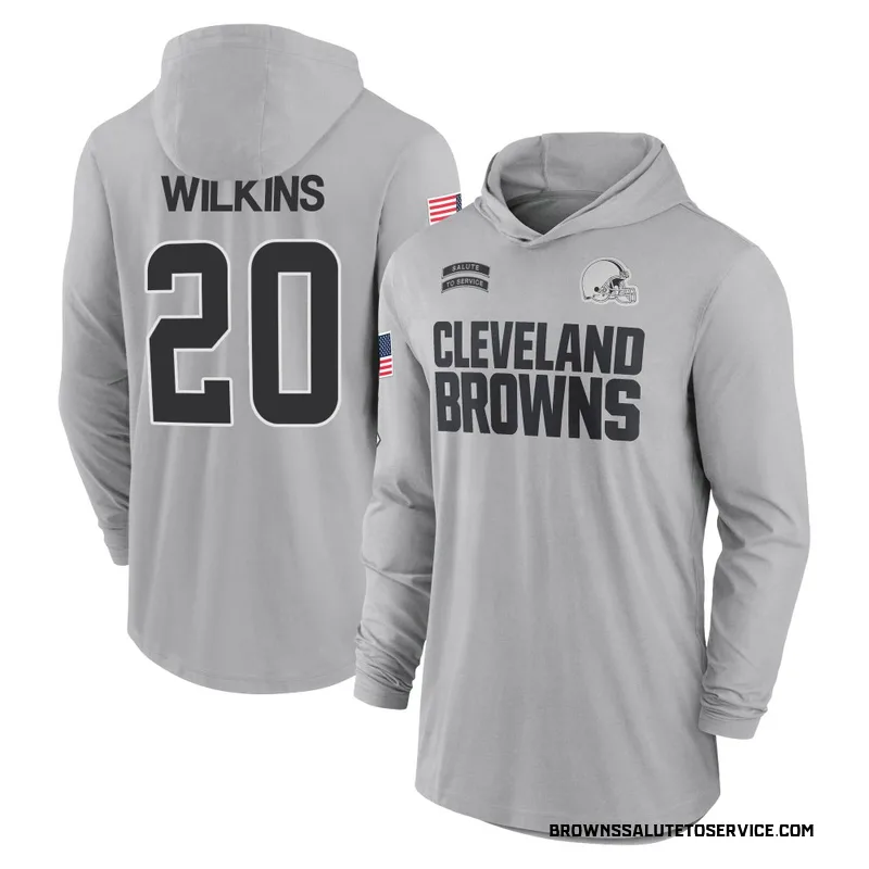 Men's Jordan Wilkins Cleveland Browns Gray 2024 Salute to Service Lightweight Performance Long Sleeve Hooded T-Shirt