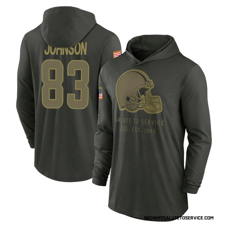 Men's Kisean Johnson Cleveland Browns Green Forest/ 2025 Salute to Service Sideline Lightweight Hooded Pullover Long Sleeve T-Sh