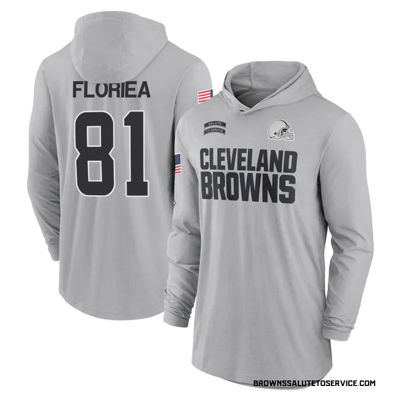 Men's Luke Floriea Cleveland Browns Gray 2024 Salute to Service Lightweight Performance Long Sleeve Hooded T-Shirt