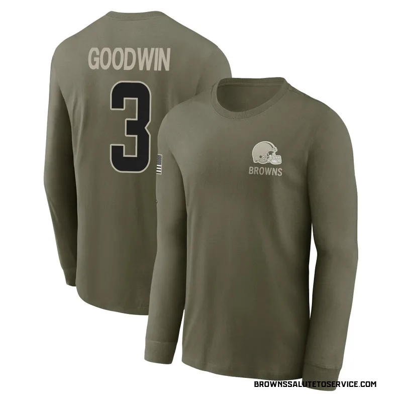 Men's Marquise Goodwin Cleveland Browns Olive 2025 Salute to Service Sideline Long Sleeve T-Shirt