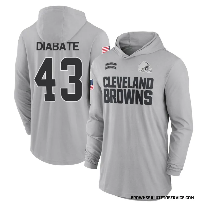 Men's Mohamoud Diabate Cleveland Browns Gray 2024 Salute to Service Lightweight Performance Long Sleeve Hooded T-Shirt