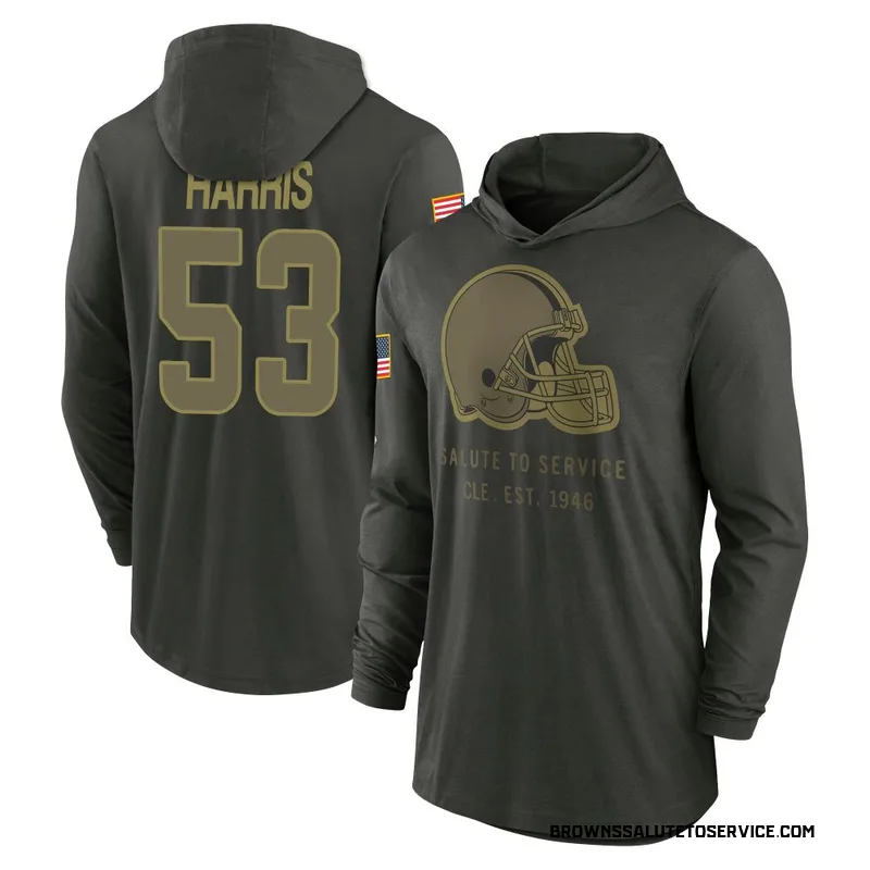 Men's Nick Harris Cleveland Browns Green Forest/ 2025 Salute to Service Sideline Lightweight Hooded Pullover Long Sleeve T-Shirt