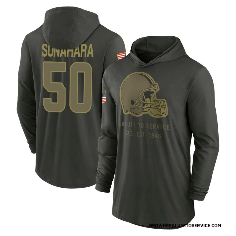 Men's Rex Sunahara Cleveland Browns Green Forest/ 2025 Salute to Service Sideline Lightweight Hooded Pullover Long Sleeve T-Shir