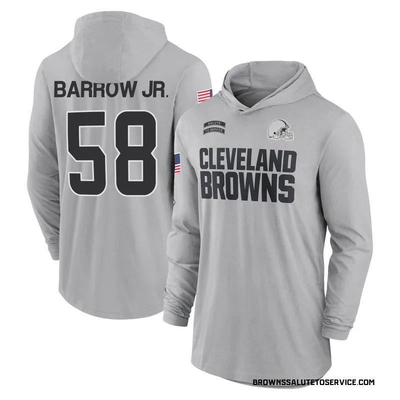 Men's Simeon Barrow Jr. Cleveland Browns Gray 2024 Salute to Service Lightweight Performance Long Sleeve Hooded T-Shirt