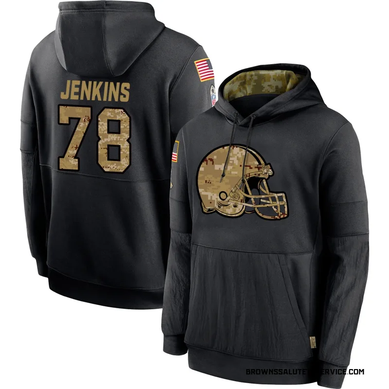 Men's Teven Jenkins Cleveland Browns Black 2020 Salute to Service Sideline Performance Pullover Hoodie