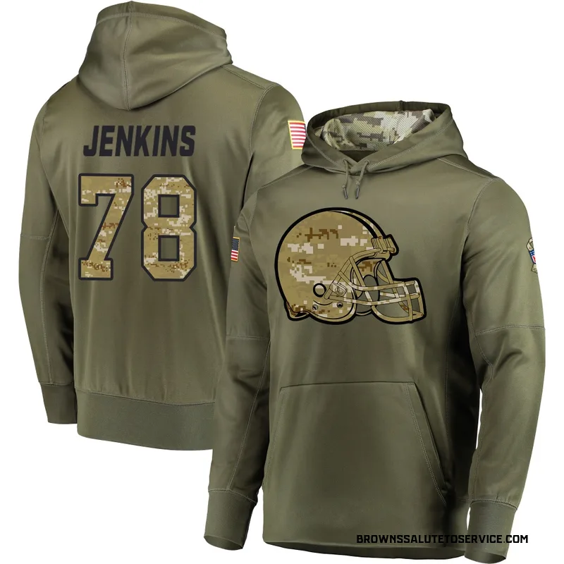 Men's Teven Jenkins Cleveland Browns Olive Salute to Service Pullover Hoodie