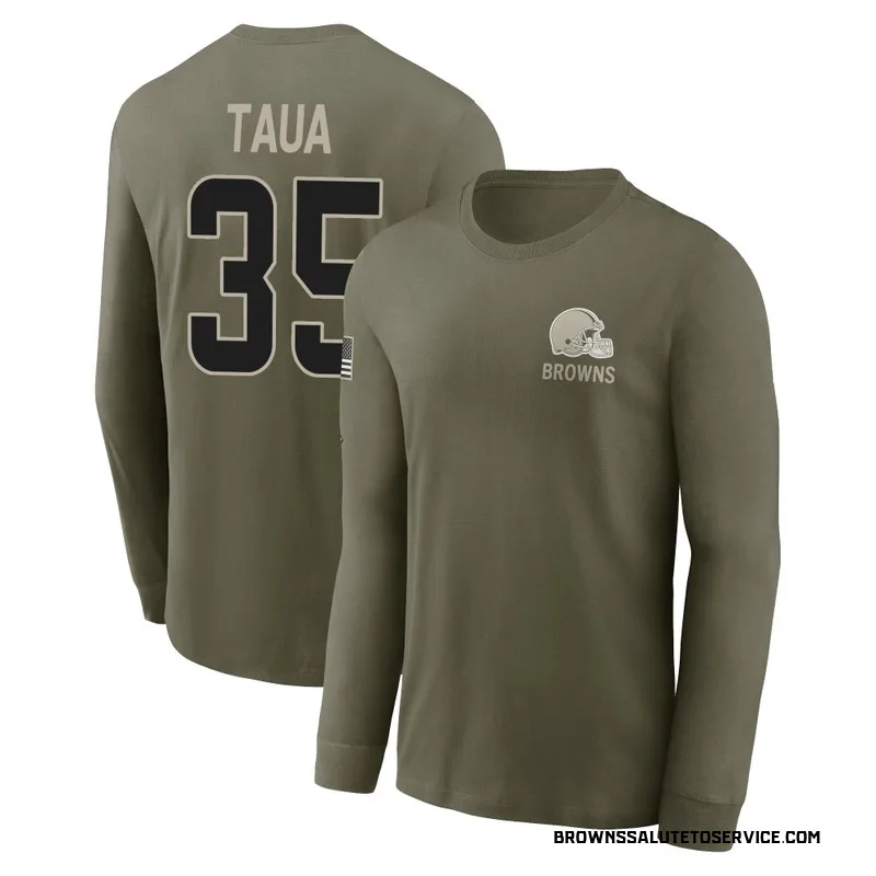 Men's Toa Taua Cleveland Browns Olive 2025 Salute to Service Sideline Long Sleeve T-Shirt