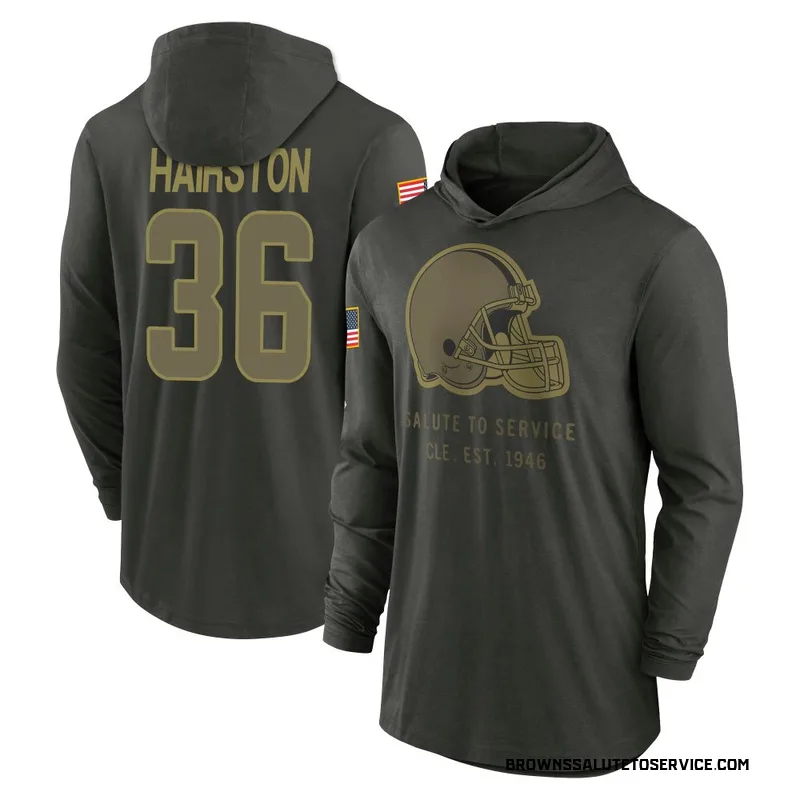 Men's Troy Hairston Cleveland Browns Green Forest/ 2025 Salute to Service Sideline Lightweight Hooded Pullover Long Sleeve T-Shi