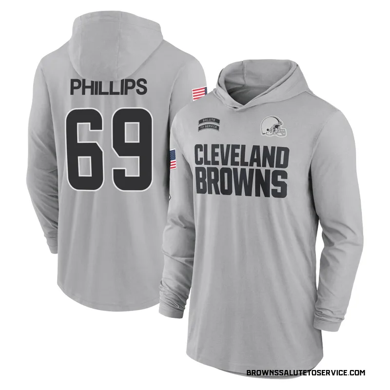 Men's Tyre Phillips Cleveland Browns Gray 2024 Salute to Service Lightweight Performance Long Sleeve Hooded T-Shirt