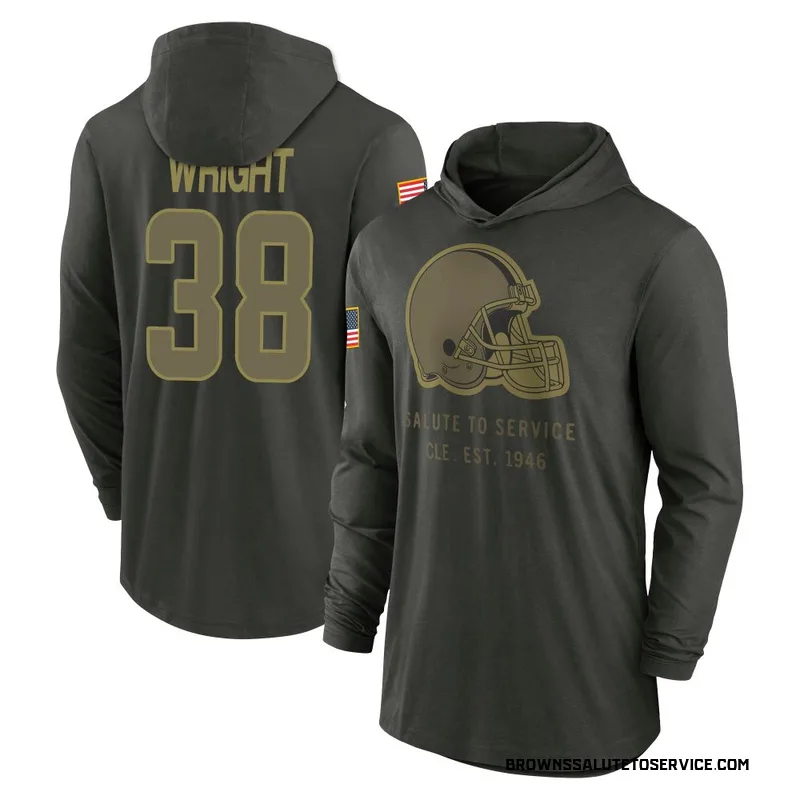Men's Winston Wright Cleveland Browns Green Forest/ 2025 Salute to Service Sideline Lightweight Hooded Pullover Long Sleeve T-Sh