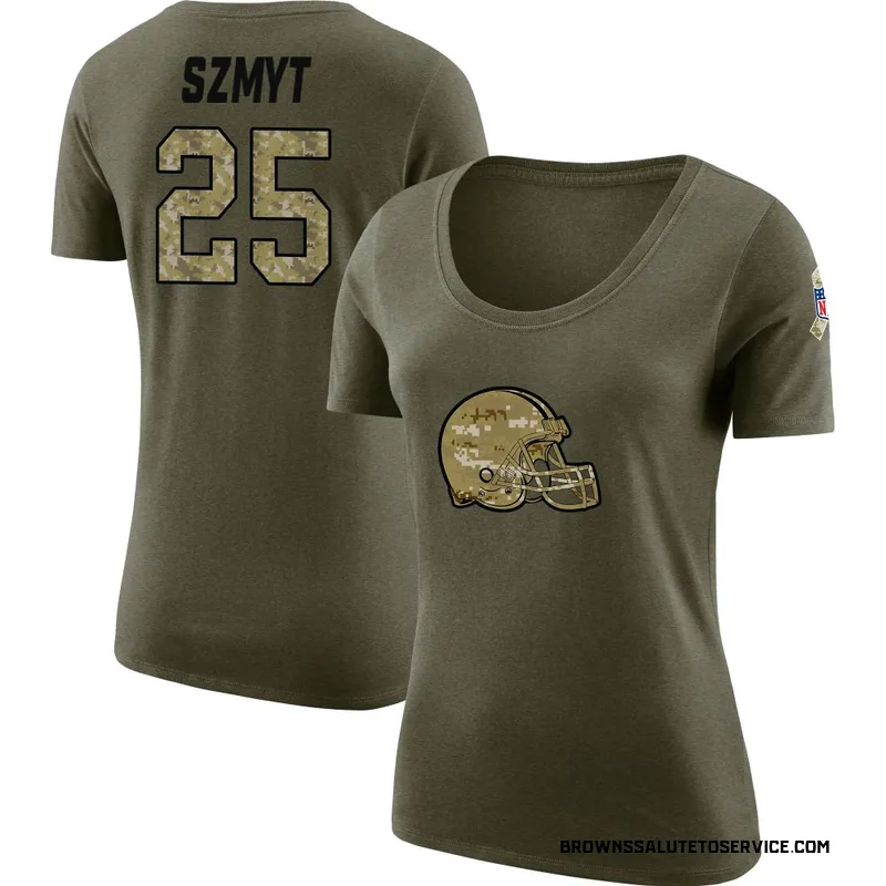 Women's Andre Szmyt Cleveland Browns Legend Olive Salute to Service Scoop Neck T-Shirt