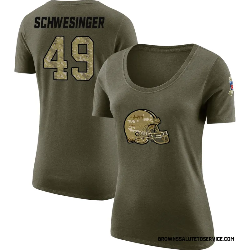 Women's Carson Schwesinger Cleveland Browns Legend Olive Salute to Service Scoop Neck T-Shirt
