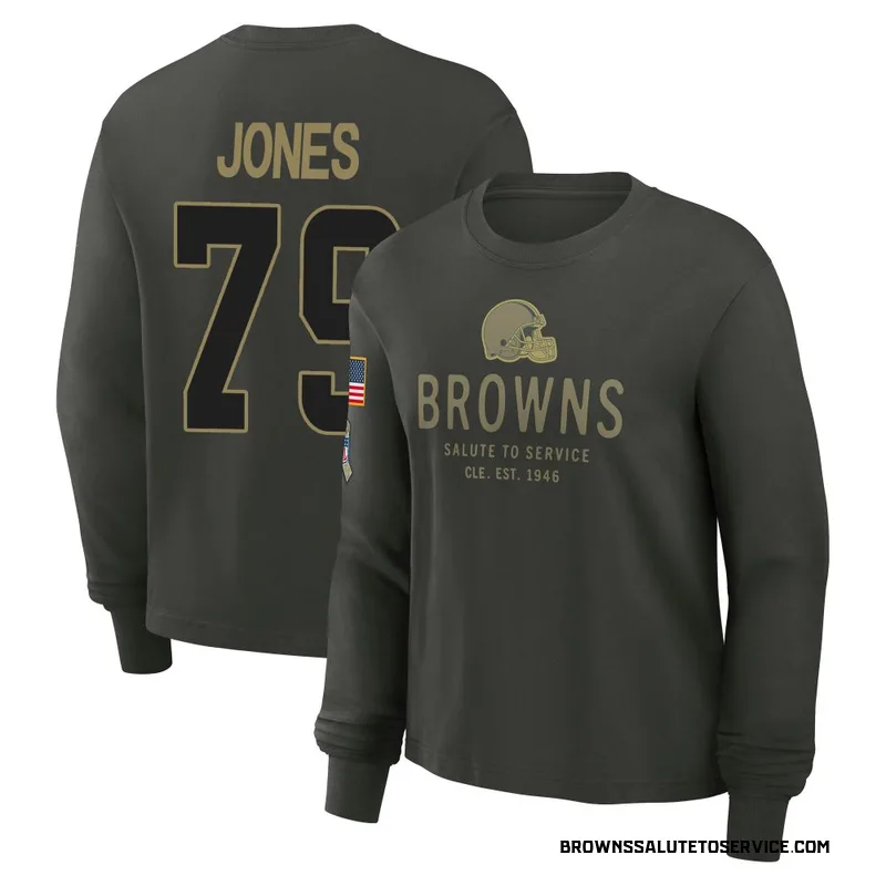 Women's Dawand Jones Cleveland Browns Green Dark/ 2025 Salute to Service Sideline Long Sleeve T-Shirt