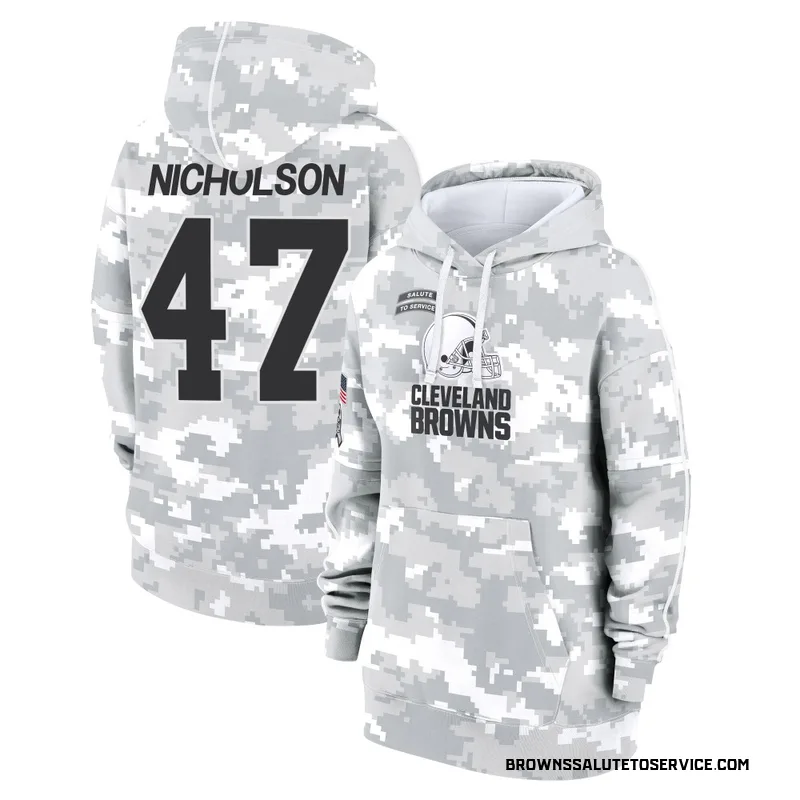 Women's DeCarlos Nicholson Cleveland Browns Camo Arctic 2024 Salute to Service Club Fleece Pullover Hoodie