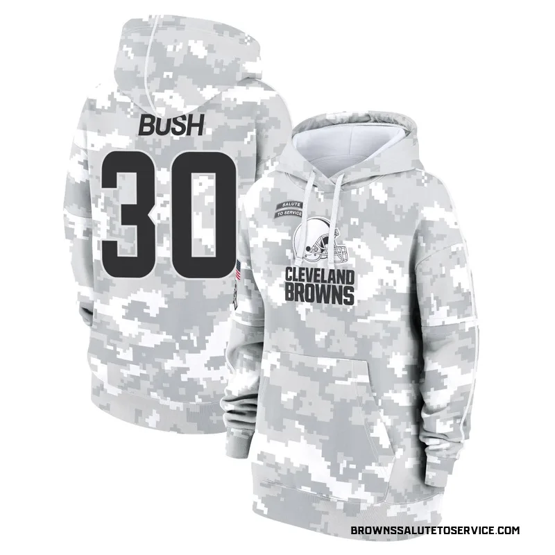 Women's Devin Bush Cleveland Browns Camo Arctic 2024 Salute to Service Club Fleece Pullover Hoodie