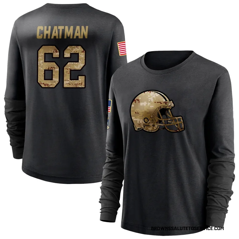 Women's Elijah Chatman Cleveland Browns Black 2020 Salute To Service Sideline Performance Long Sleeve T-Shirt