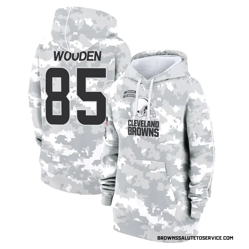 Women's Isaiah Wooden Cleveland Browns Camo Arctic 2024 Salute to Service Club Fleece Pullover Hoodie