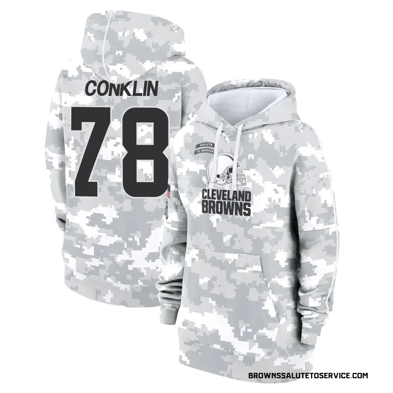 Women's Jack Conklin Cleveland Browns Camo Arctic 2024 Salute to Service Club Fleece Pullover Hoodie