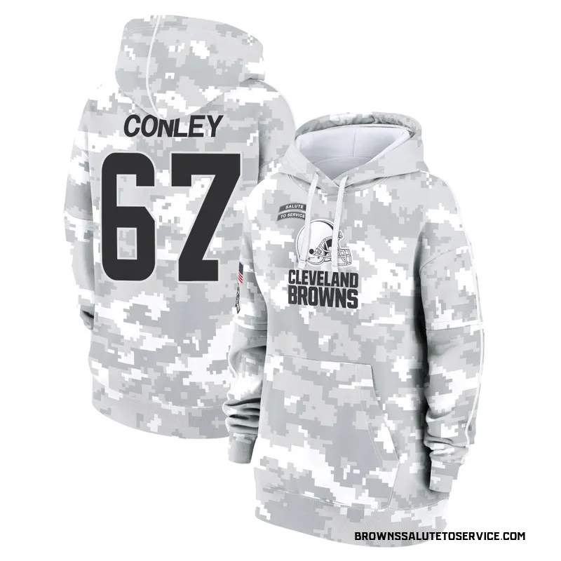 Women's Jack Conley Cleveland Browns Camo Arctic 2024 Salute to Service Club Fleece Pullover Hoodie