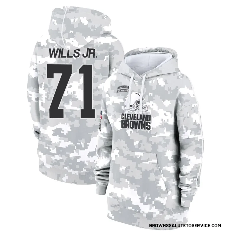 Women's Jedrick Wills Jr. Cleveland Browns Camo Arctic 2024 Salute to Service Club Fleece Pullover Hoodie