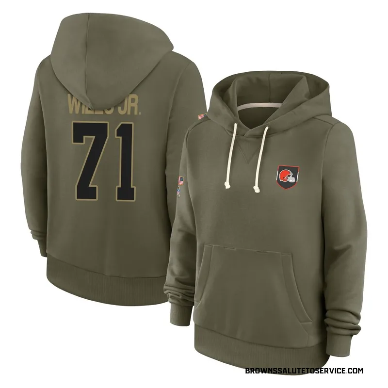 Women's Jedrick Wills Jr. Cleveland Browns Olive 2025 Salute to Service Hoodie