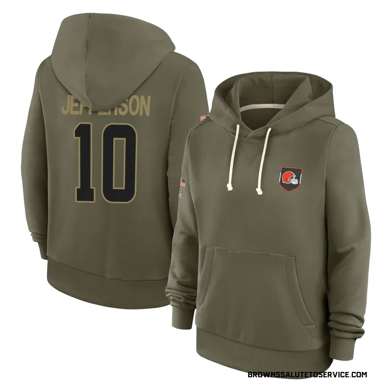 Women's Justin Jefferson Cleveland Browns Olive 2025 Salute to Service Hoodie