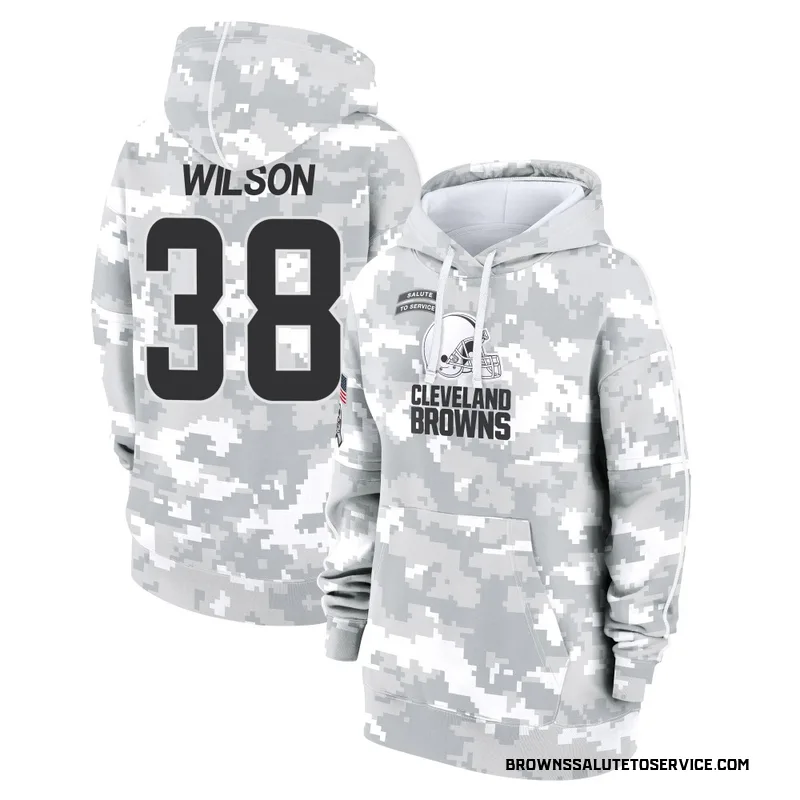 Women's Kole Wilson Cleveland Browns Camo Arctic 2024 Salute to Service Club Fleece Pullover Hoodie
