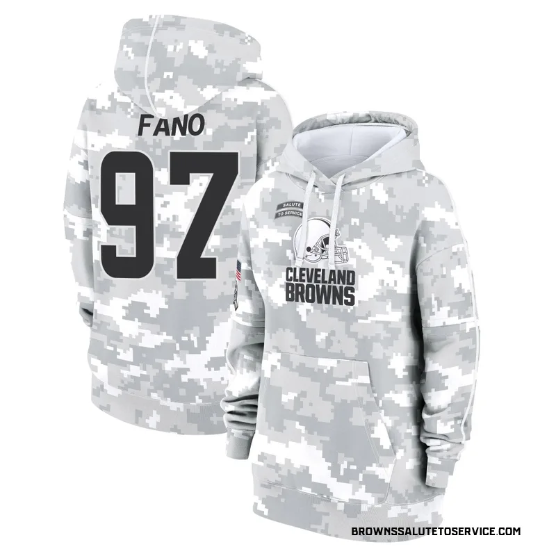 Women's Logan Fano Cleveland Browns Camo Arctic 2024 Salute to Service Club Fleece Pullover Hoodie