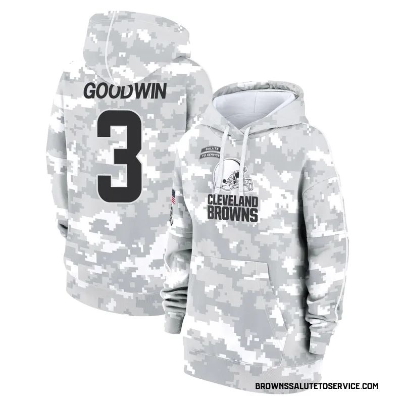 Women's Marquise Goodwin Cleveland Browns Camo Arctic 2024 Salute to Service Club Fleece Pullover Hoodie