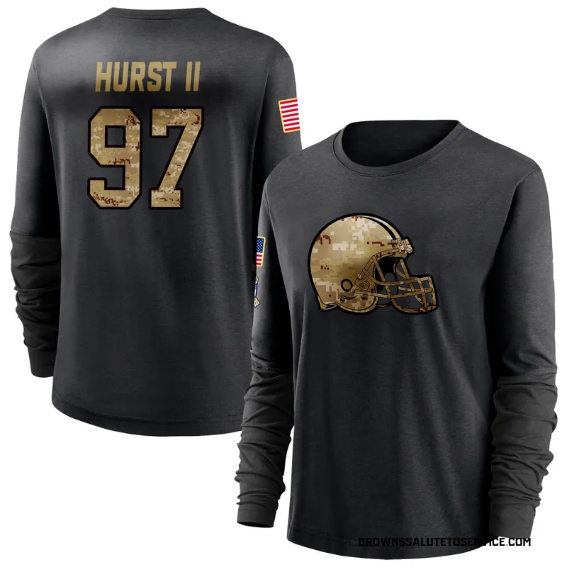 Women's Maurice Hurst II Cleveland Browns Black 2020 Salute To Service Sideline Performance Long Sleeve T-Shirt