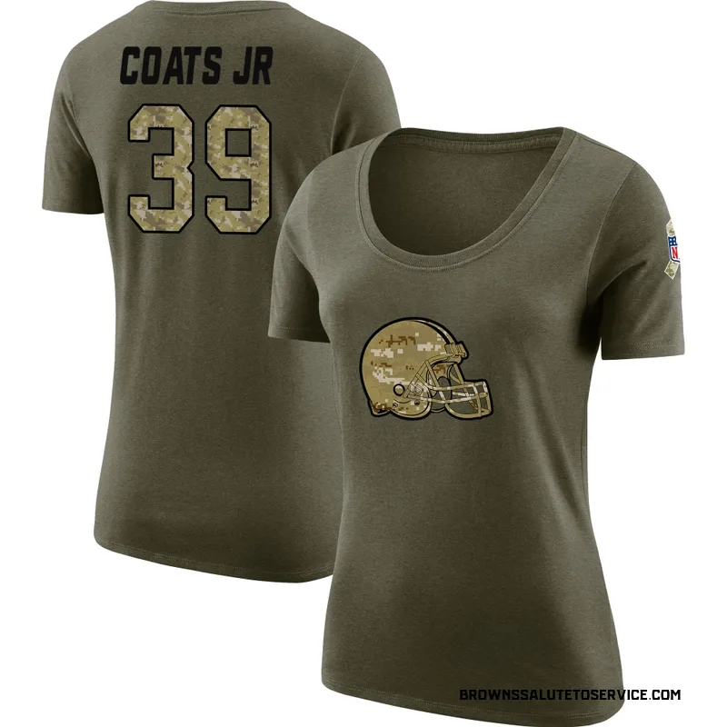 Women's Michael Coats Jr. Cleveland Browns Legend Olive Salute to Service Scoop Neck T-Shirt