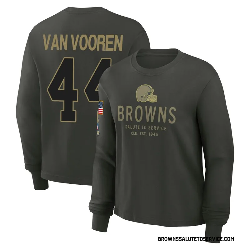 Women's Mitch Van Vooren Cleveland Browns Green Dark/ 2025 Salute to Service Sideline Long Sleeve T-Shirt