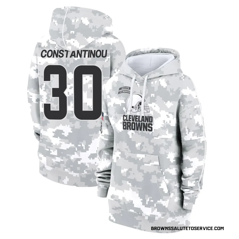 Women's Nik Constantinou Cleveland Browns Camo Arctic 2024 Salute to Service Club Fleece Pullover Hoodie