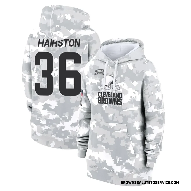 Women's Troy Hairston Cleveland Browns Camo Arctic 2024 Salute to Service Club Fleece Pullover Hoodie