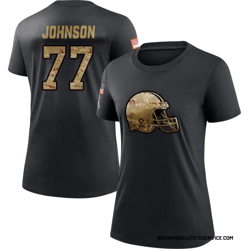 Women's Zion Johnson Cleveland Browns Black 2020 Salute To Service Performance T-Shirt