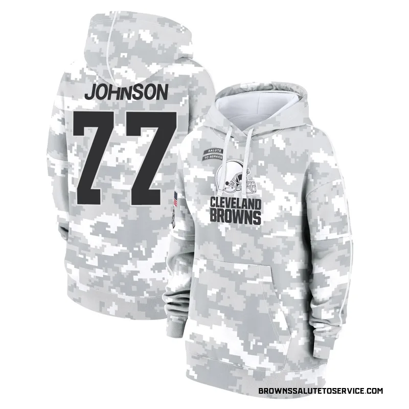 Women's Zion Johnson Cleveland Browns Camo Arctic 2024 Salute to Service Club Fleece Pullover Hoodie
