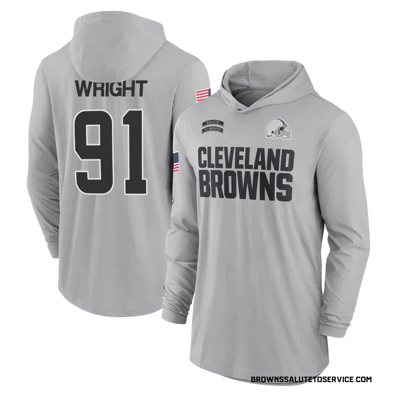 Youth Alex Wright Cleveland Browns Gray 2024 Salute to Service Lightweight Performance Long Sleeve Hooded T-Shirt