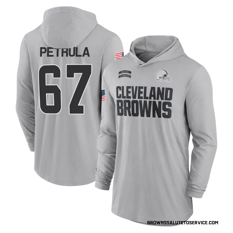 Youth Ben Petrula Cleveland Browns Gray 2024 Salute to Service Lightweight Performance Long Sleeve Hooded T-Shirt