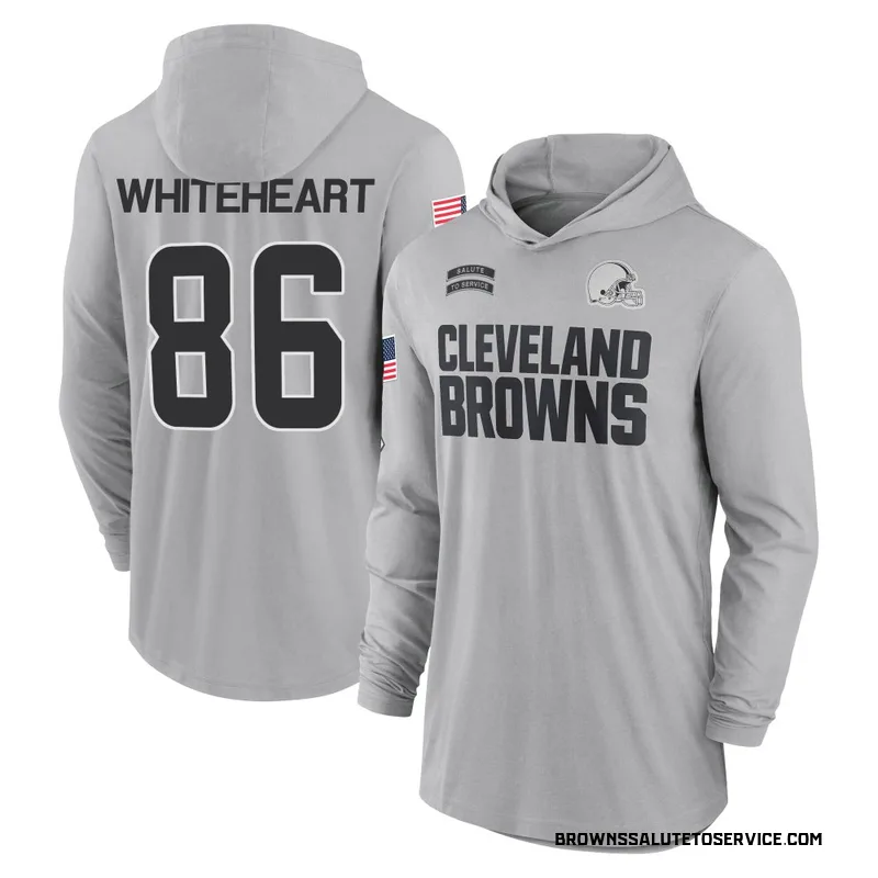 Youth Blake Whiteheart Cleveland Browns Gray 2024 Salute to Service Lightweight Performance Long Sleeve Hooded T-Shirt